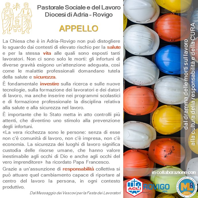 acadriarovigo's tweet photo. Appello al mondo del lavoro nel territorio della Diocesi di #Adria e #Rovigo #1maggio2022 https://t.co/G7jLVjivLZ