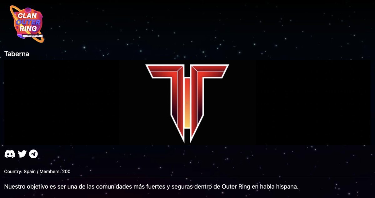 ClanOuterRing's tweet photo. 🔥🔥🔥Bienvenido @ClanTaberna el Clan pionero en 
@OuterRingMMO. 
Muchas gracias por el apoyo al 1º buscador de Clan del ecosistema de OR.
https://t.co/Xcy1FHLC7H

#metaverse #playtoearn #outerringmmo $GQ https://t.co/J5DxKjiCdm