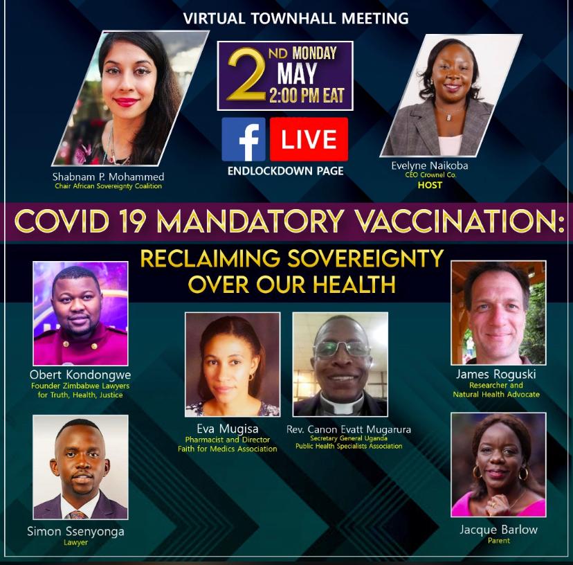 EndLock_down's tweet photo. Covid-19 Mandatory vaccinations:
Find out more about Reclaiming Sovereignty over our Health this Monday 2nd May 2022 at 2.00 PM EAT via https://t.co/TPx4SFeXfc
@ShabnamPalesaMo
@_SimonSsenyonga
@EvaMugisa
#StopForcedVaccination
#EndLockdownNow https://t.co/86IgfNQrfU