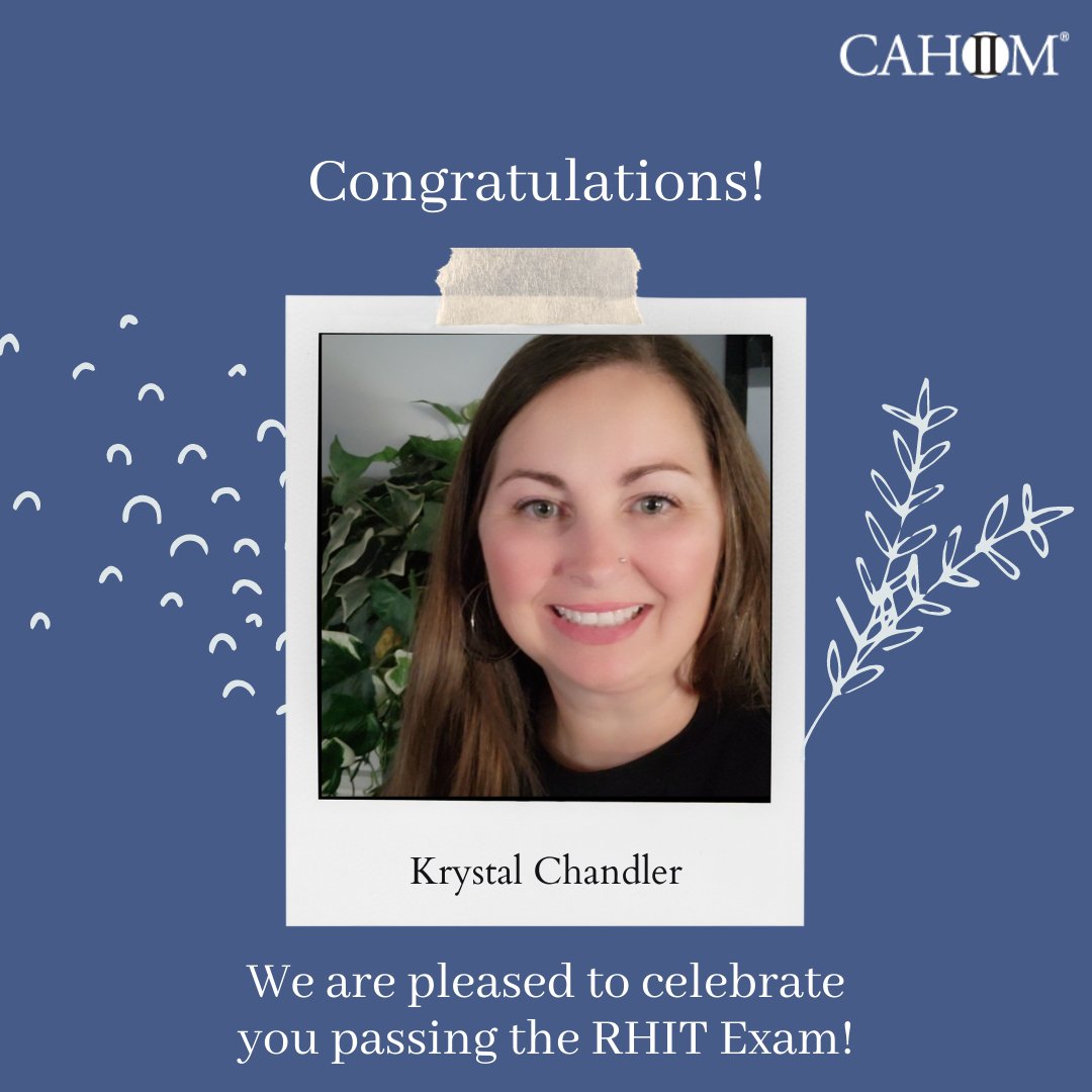 CAHIIM_'s tweet photo. Congratulations to Krystal Chandler from Gateway Community &amp; Technical College on passing the RHIT exam on Friday, April 22, 2022! 

@GCTC_News 

#RHIT #CAHIIM #HIM #CAHIIMCelebrates https://t.co/l7EiSHsnuU