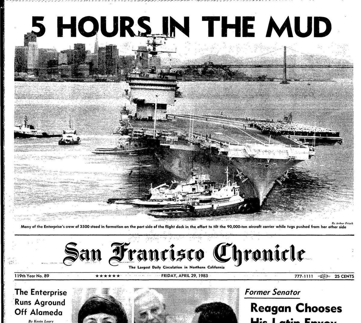 The aircraft carrier Enterprise arrived in San Francisco on April 28, 1983.

The ship went aground a few thousand feet from its Alameda berth.

We're not saying it's funny, but since no one got hurt…

Okay, it was funny. Go Navy! 👍🏼