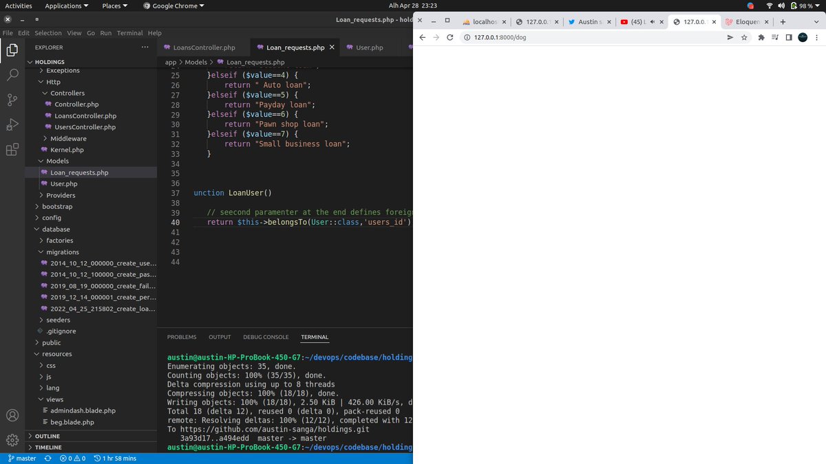 austin_sanga's tweet image. day 17 #100DaysOfCode 
belongsTo #laravel8 not working