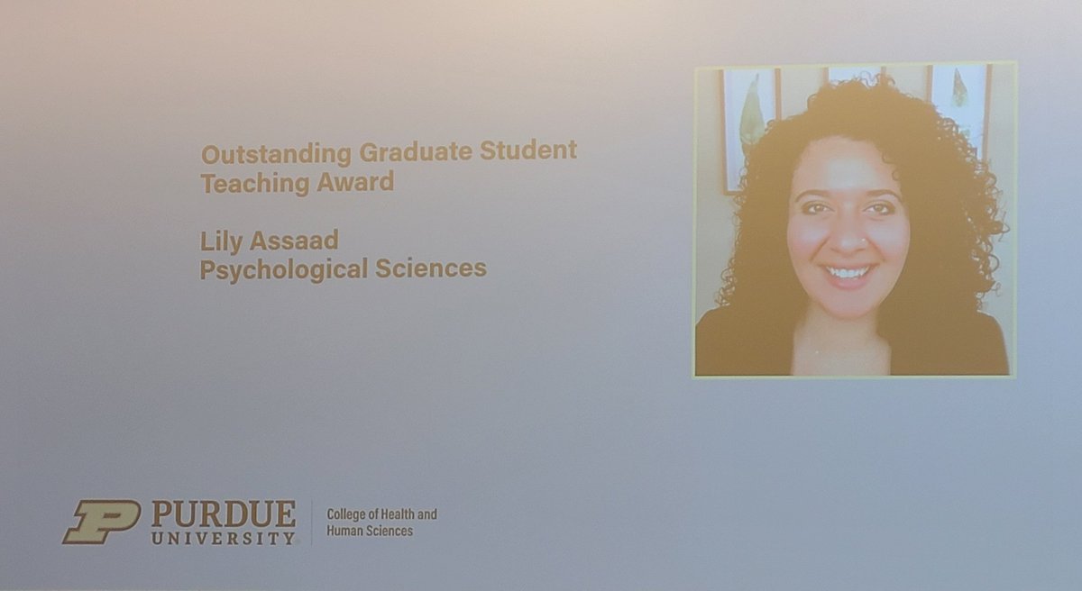 Douglas B Samuel (@dbsamuel_phd) on Twitter photo Shout out to <a href="/AssaadLily/">Lily Assaad (she/her)</a> for being chosen for the <a href="/PurdueHHS/">Purdue College of Health and Human Sciences</a> Outstanding Graduate Student Teaching Award! Lily is incredibly dedicated to teaching and mentoring and its wonderful to see that recognized publicly!
<a href="/Purdue_PsychSci/">Purdue Psych Dept</a> <a href="/SAMPPL_Purdue/">SAMPPL</a> Shout out to <a href="/AssaadLily/">Lily Assaad (she/her)</a> for being chosen for the <a href="/PurdueHHS/">Purdue College of Health and Human Sciences</a> Outstanding Graduate Student Teaching Award! Lily is incredibly dedicated to teaching and mentoring and its wonderful to see that recognized publicly!
<a href="/Purdue_PsychSci/">Purdue Psych Dept</a> <a href="/SAMPPL_Purdue/">SAMPPL</a>