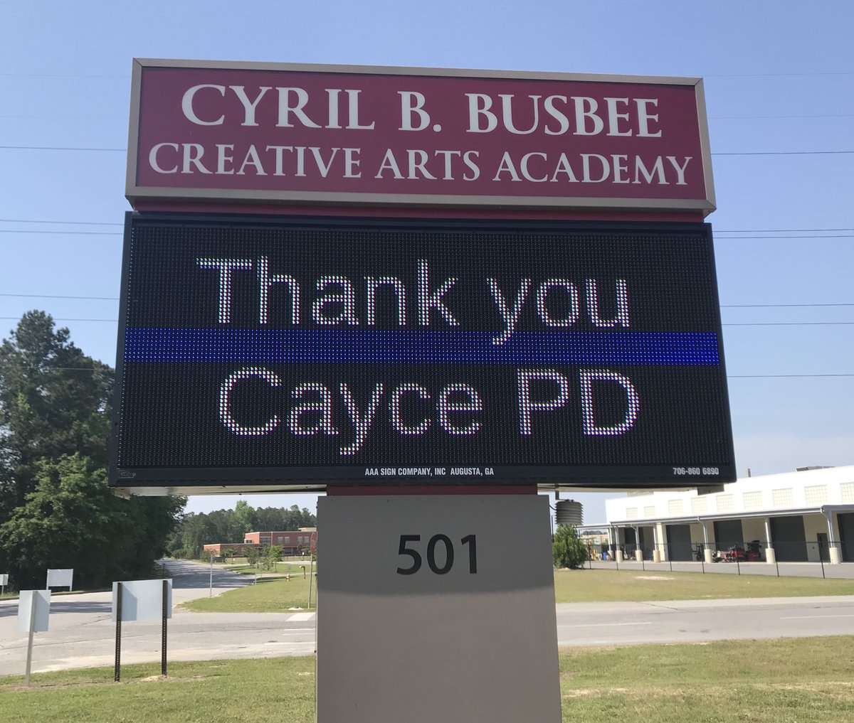 On signs across our 14 <a href="/LexingtonTwo/">Lexington District Two</a> schools, we are remembering <a href="/CaycePD/">City of Cayce Police Department</a> Officer Drew Barr, as he is laid to rest today. Thank you, Officer Barr, for your service to our schools and our communities. <a href="/CityofCayce/">City of Cayce</a> <a href="/CountyLex/">County of Lexington, SC</a>