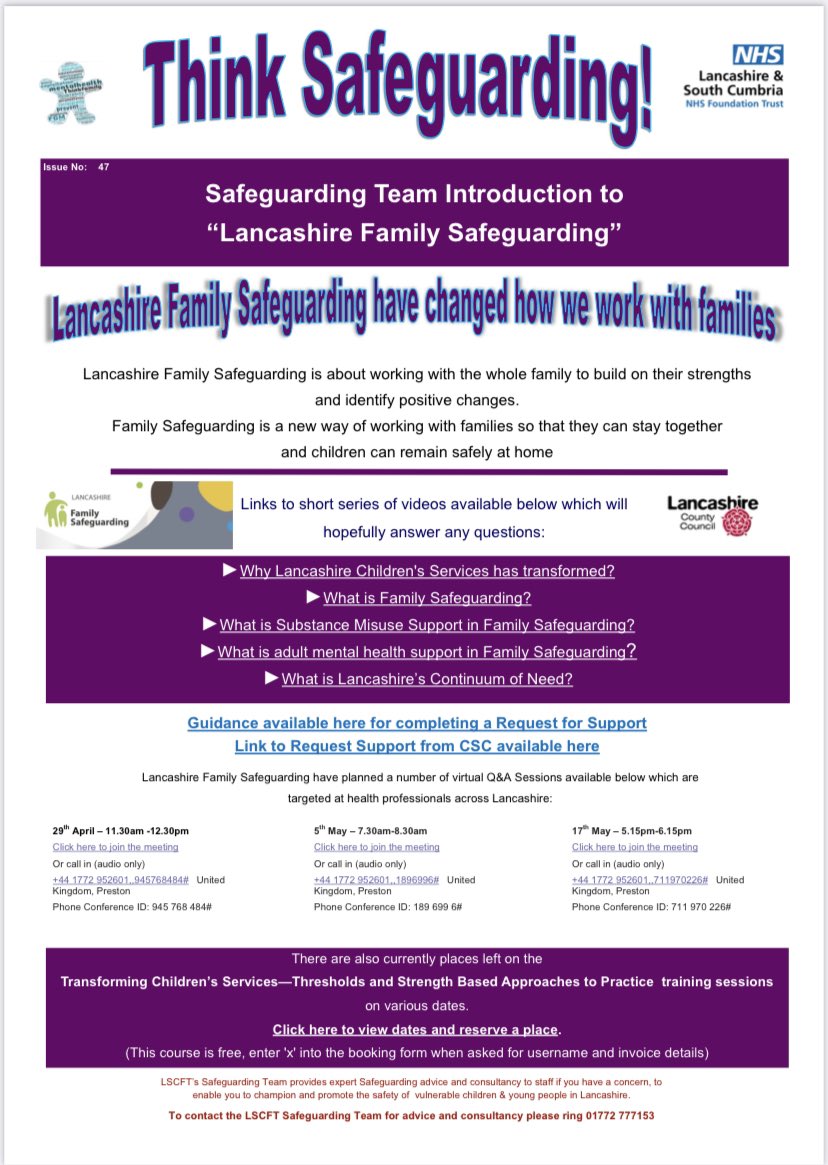 Please familiarise yourself with <a href="/LancsFamilies/">Lancashire Family Safeguarding</a> and consider implications for your #practice <a href="/WeAreLSCFT/">Lancashire & South Cumbria NHS Foundation Trust</a> #familysafeguarding #workingwell with #children and #families #partnership