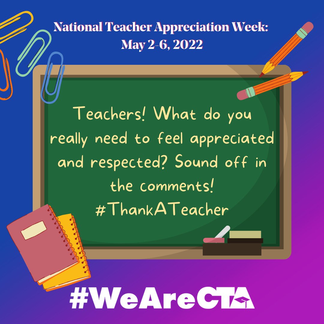 Happy #NationalTeacherAppreciationWeek! We are saying ‘thank you’ this week, and throughout the year, to the extraordinary educators who have worked tirelessly with students and families to keep things moving forward, despite such an unpredictable year. #ThankATeacher #WeAreCTA