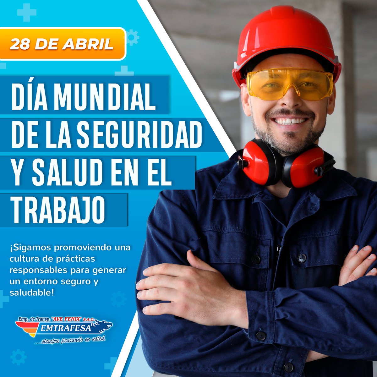 Día Mundial de la Seguridad y Salud en el Trabajo

¡Queremos recordar que la SEGURIDAD y SALUD de los trabajadores es PRIMERO! 💪por ello, promovemos una cultura de prácticas responsables y condiciones de trabajo seguros, saludables y dignos para todas y todos. 🦺