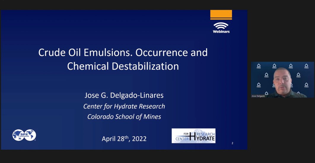 MinesCHR's tweet photo. Excellent presentation by Prof. Delgado in SPE-FTS Live Webinar this morning! As the moderator stated, "most informative &amp; educational". As this webinar is recorded, SPE members around the world will have the opportunity to view afterwards in their own time. Congrats @josegdel! https://t.co/XEBxJxyzAp