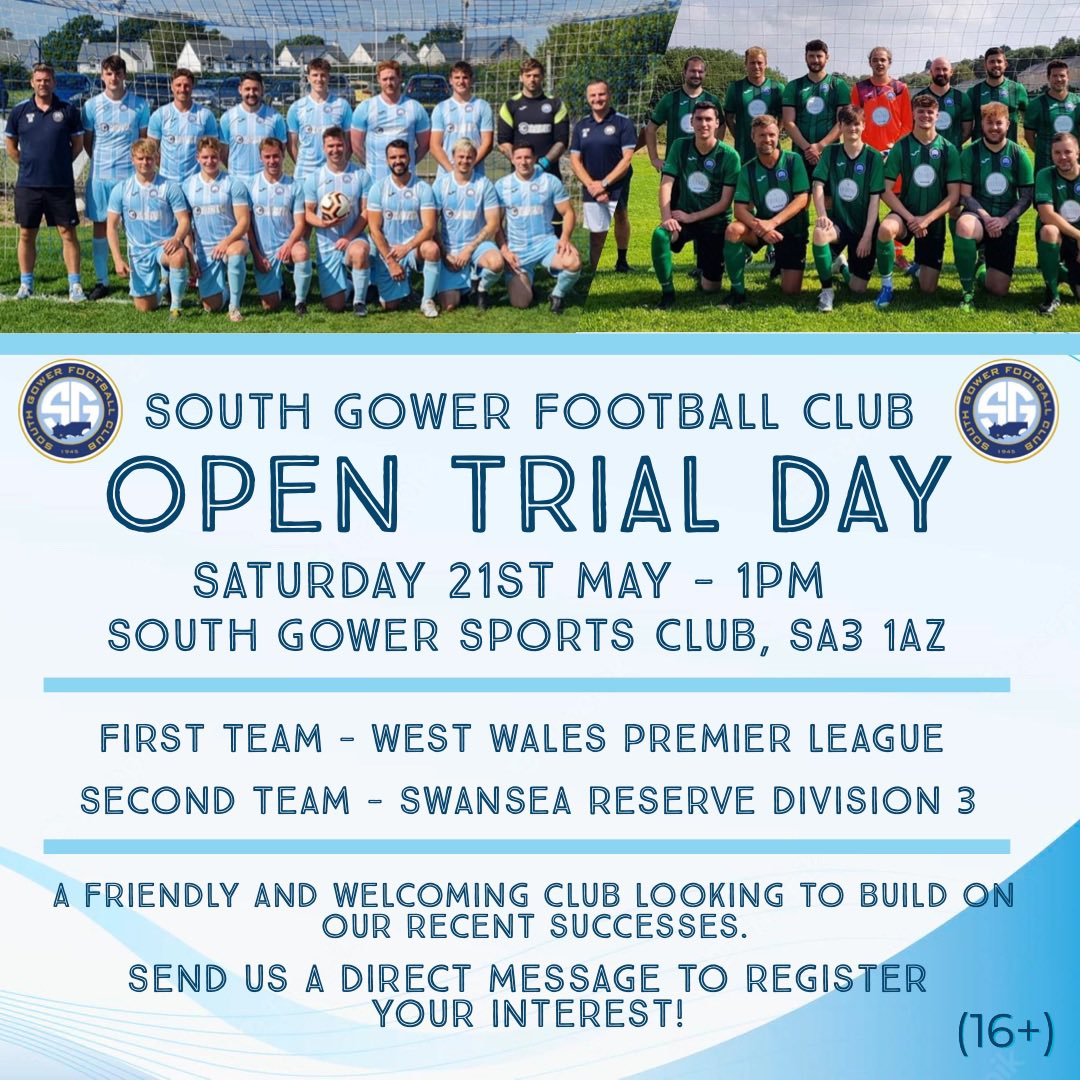 We will be hosting a trial day for players who are interested in becoming part of the Gower family 💙 Get down to Scurlage on 21st May 💪🏼