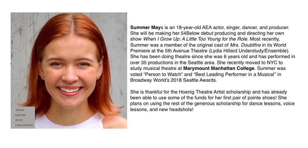Hoenig Theatre Artist Scholar: Summer Mays
cc: <a href="/NYCMarymount/">Marymount Manhattan College</a> 🎭