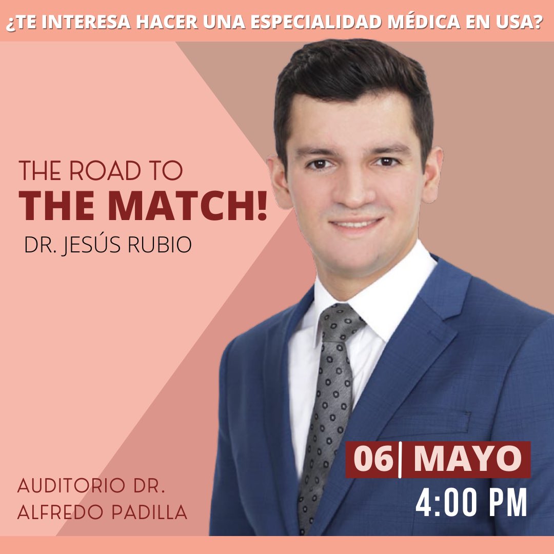 soysemunison's tweet photo. Te invitamos a que nos acompañes a la plática informativa “The road to the MATCH!” donde el Dr. Jesús Rubio nos hablará sobre cómo es el proceso para realizar una especilidad médica en Estados Unidos 🇺🇸🥼⚕️ https://t.co/17AyIpxpIG