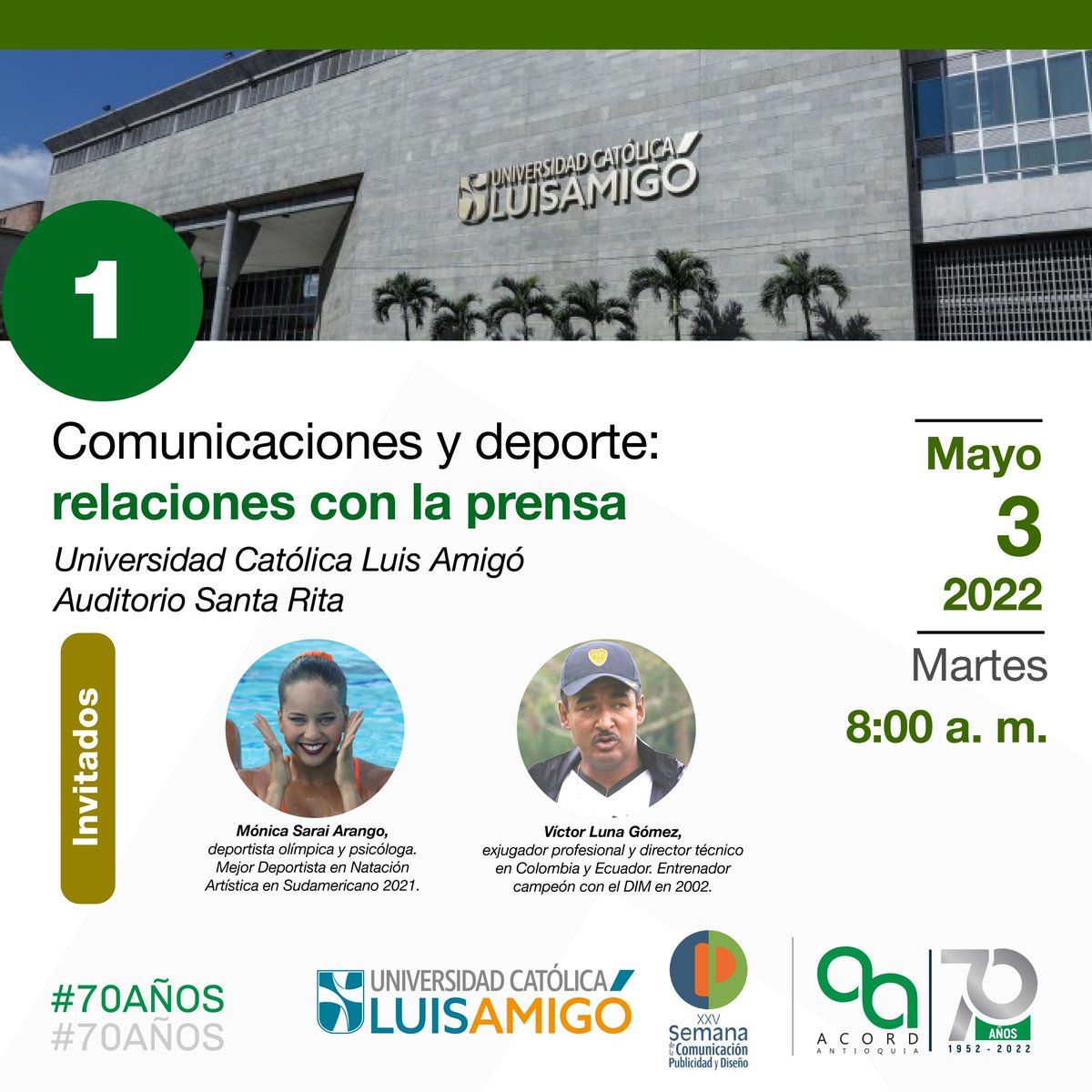 acordantioquia's tweet photo. #Institucional 🟢| Iniciamos los #EncuentrosUniversitarios para celebrar nuestros 70 años. Estaremos recorriendo siete universidades del Área Metropolitana hablando de comunicación, periodismo y deporte 🎙️📰🏊⚽️

Te esperamos este martes 3 de mayo en el primer encuentro. https://t.co/YCqJI1SbGU