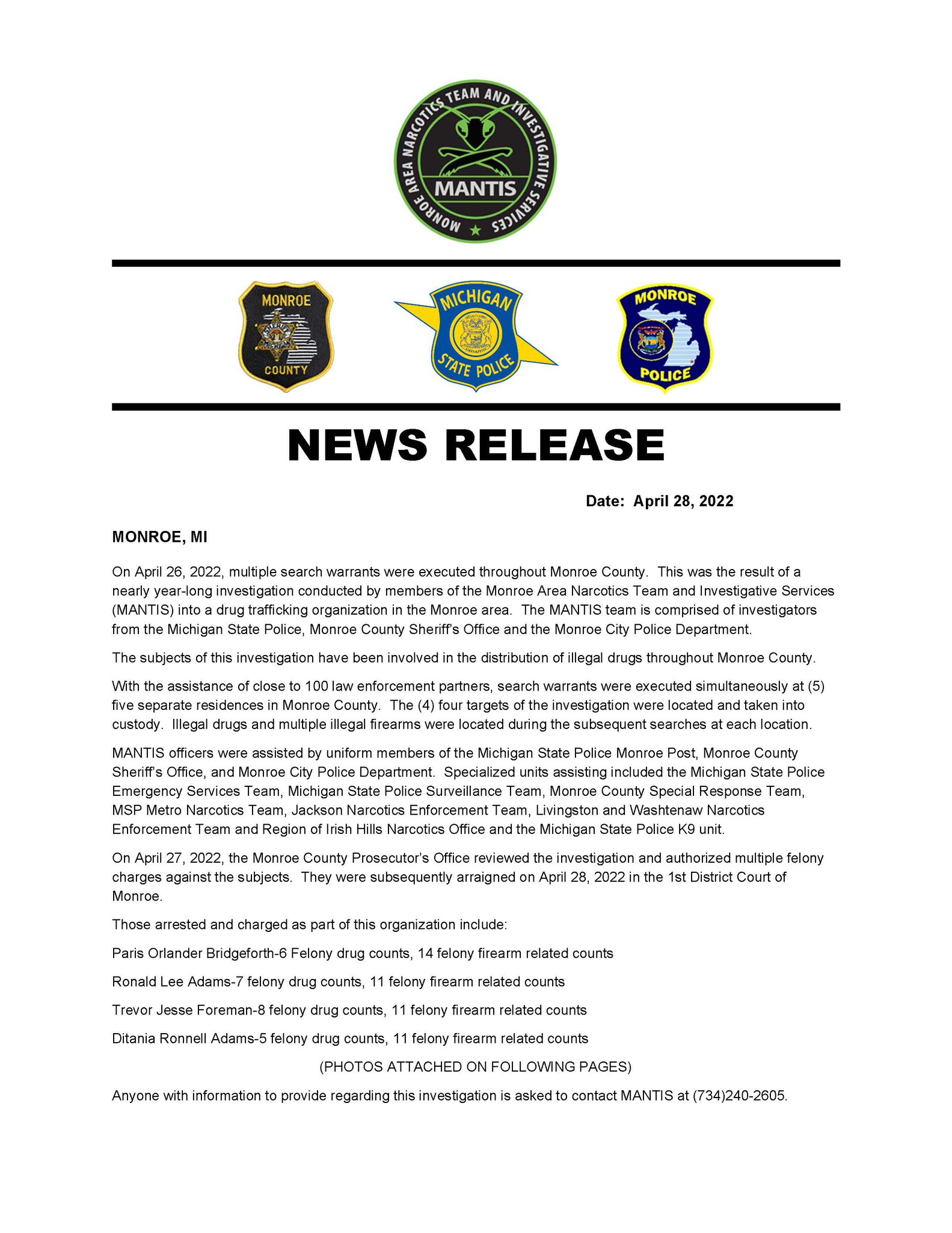 City of Monroe Public Safety Department MI on Twitter "Press release from Monroe Area Narcotics