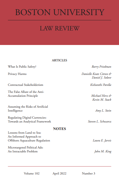 BULawReview's tweet photo. As April comes to a close, be sure to check out the latest issue of the BU Law Review. This issue features articles by @barryfriedman1, @daniellecitron &amp; @DanielSolove, @Kish_Parella, @michaeleherz &amp; Kevin M. Stack, @profamystein, and Steven L. Schwarcz.

https://t.co/5jbz7x843C https://t.co/s0O4i4grb6