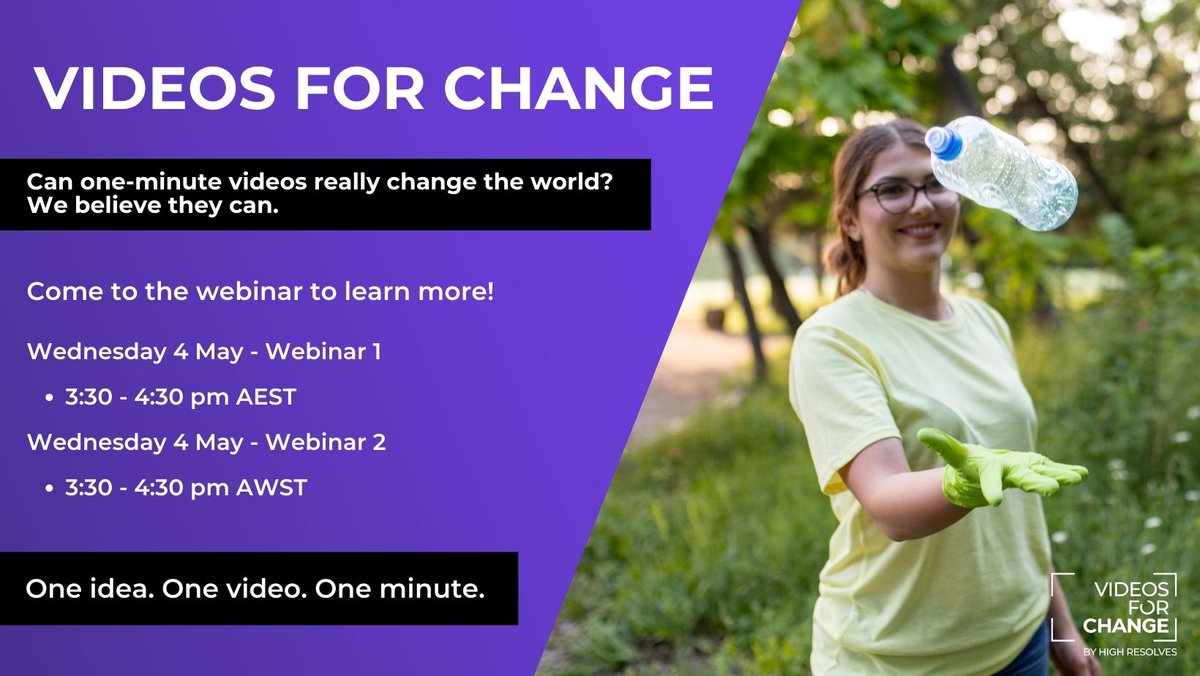 videos_change's tweet photo. The 2022 Australian #videosforchange comp is open for entries! Why not set it as a self-directed project for a whole class or student group that links to your curriculum objectives through Terms 2 and 3. Join the free info webinar on 4 May https://t.co/lP1MoOW5NF #aussieED https://t.co/LPWaMH0kdi