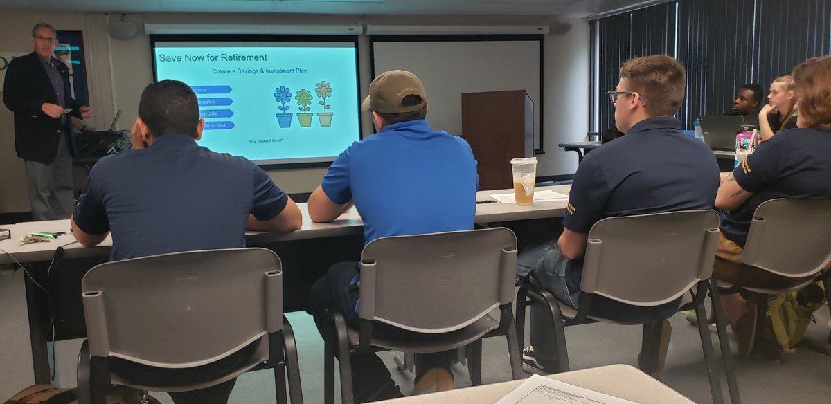 StMarys_ROTC's tweet photo. Its never too early to start! Our soon to be Lieutenants (MS22 Cadets) enjoyed a Leader Professional Development (LPD) on Financial Readiness. The purpose of the LPD was to enable the MS4's to attain financial stability. Save now for retirement! #Rattlers #StMU @StMarysU https://t.co/xEbKAeHEs1