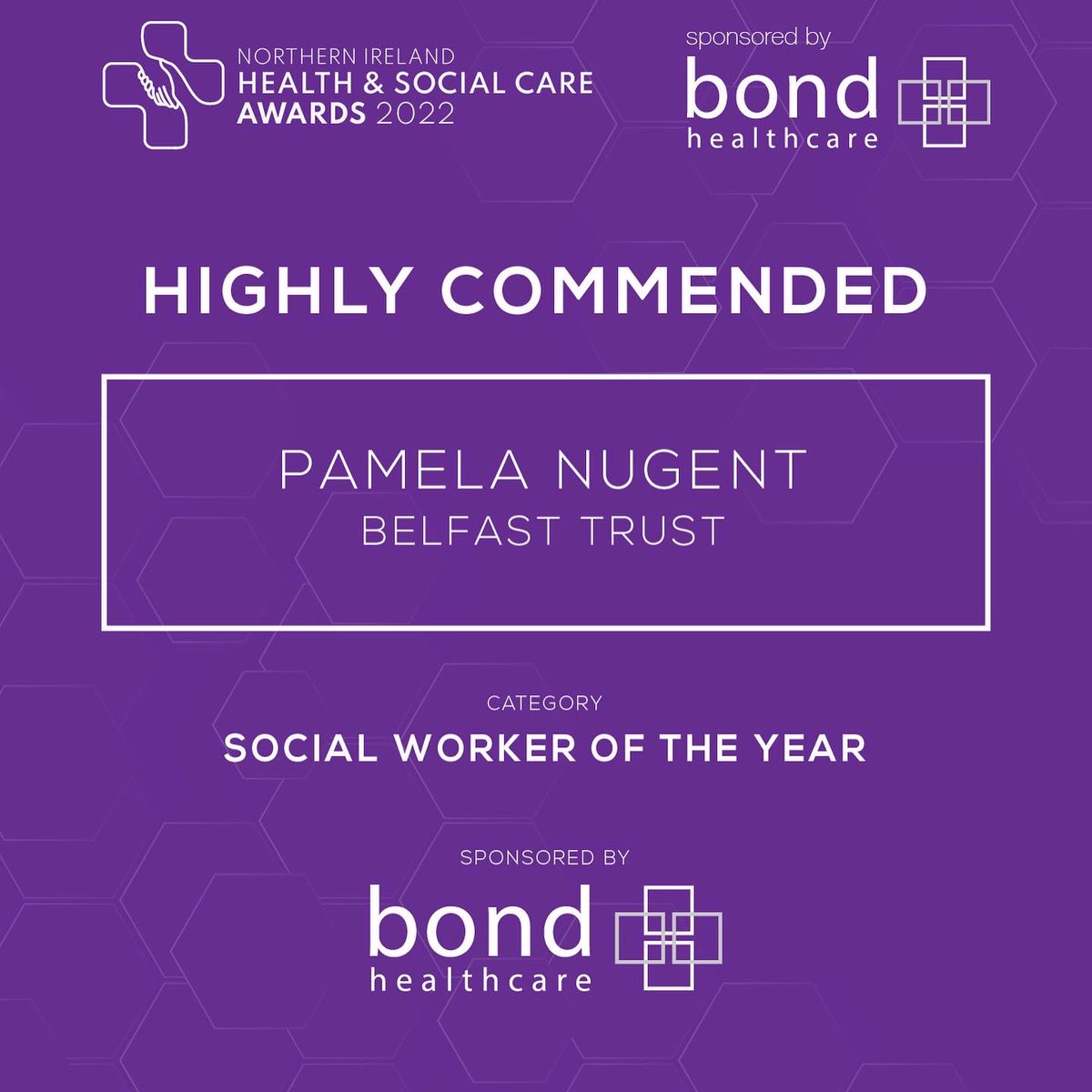 NIHSCAwards's tweet photo. Congratulations to the Winner of the Social Worker Of The Year Award - Danielle Finlay, Extern  and Highly Commended Pamela Nugent, Belfast Trust 

Thank you @bondhealthcare for sponsoring this category. https://t.co/8P5C4qDFx6