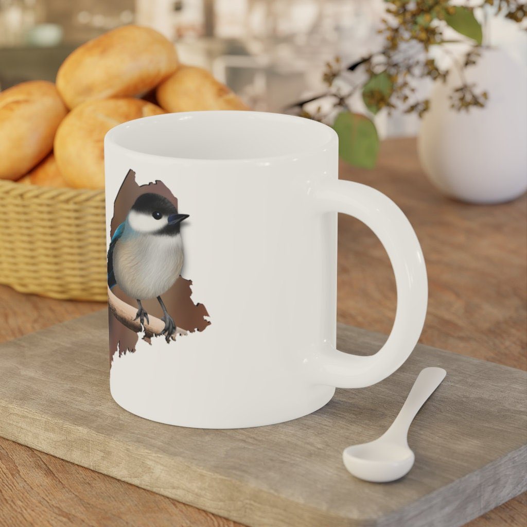 A perfect gift for anyone who loves the state of Maine!  #etsy shop: Black-capped Chickadee Ceramic Mugs (11oz15oz20oz) #white #yes #ceramic #animal #blackcapped #chickadeebird #statebird #mainebird #filledwithenergy etsy.me/3kokphW