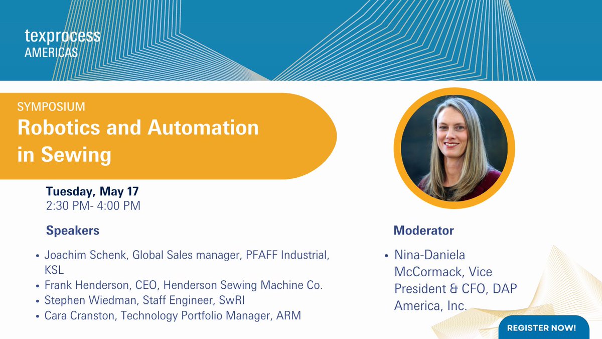 TexprocessAmer's tweet photo. As the speed of change continues to accelerate, consumers are demanding new products faster than ever before. In this session discover if improved automation is the answer to supply chain disruption. https://t.co/kM3zO8oc9V
#TPA22 #robotics #Automatedsewing https://t.co/S7ouKvMr00