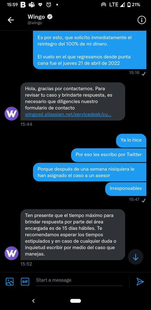 doug2110's tweet photo. @wingo Para esto me piden que escriba por DM, para darme la respuesta de un Bot. Que gran Gestión. https://t.co/bDutPexBBg