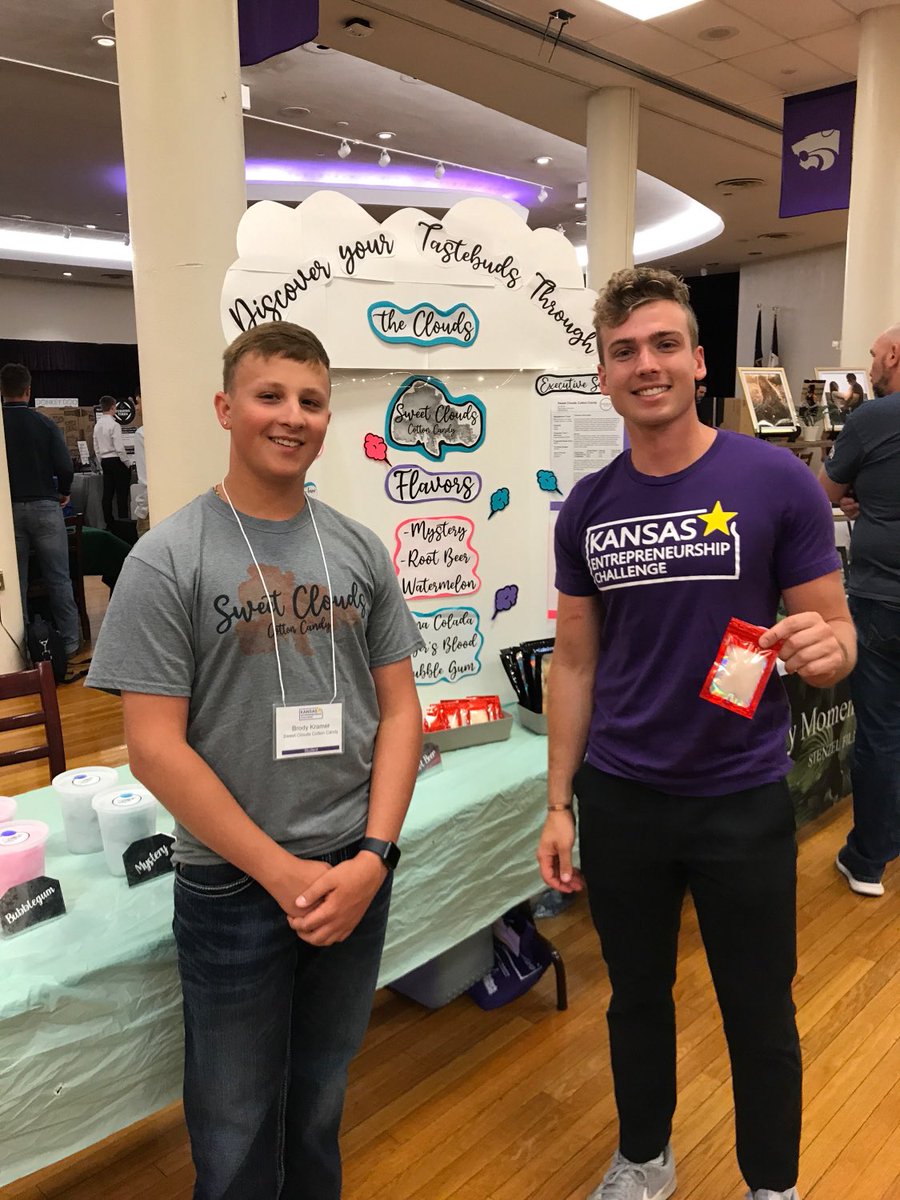 CCCHS_Tigers's tweet photo. Jr. Brody Kramer competed at the Kansas Entrepreneurship challenge at KSU today promoting his homemade cotton candy business #usd379 https://t.co/iiURBFCarQ