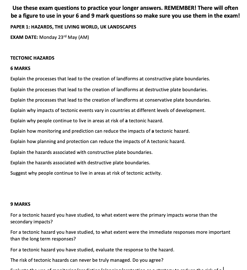 geoteachrach's tweet photo. AQA GCSE #geographyteacher(s) I have put together a bank of 6/9 mark questions for Paper 1 and Paper 2 (CEW). In case they are useful to anyone, here they are! I started getting a bit fed up at the end, so let me know if any don't make sense/ones to add! https://t.co/snlDhafCPy https://t.co/Y2QPl8KH4s