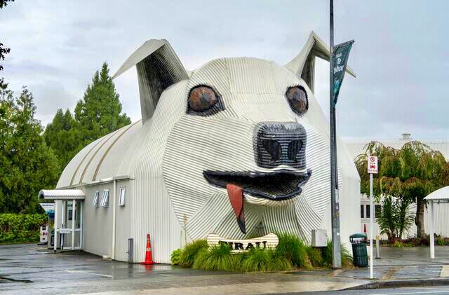 WorkingPublicHQ's tweet photo. dog, sheep, and ram buildings 
tirau, new zealand 
(henry clothier, 1990s - 2016) https://t.co/EdLkjWJoqf