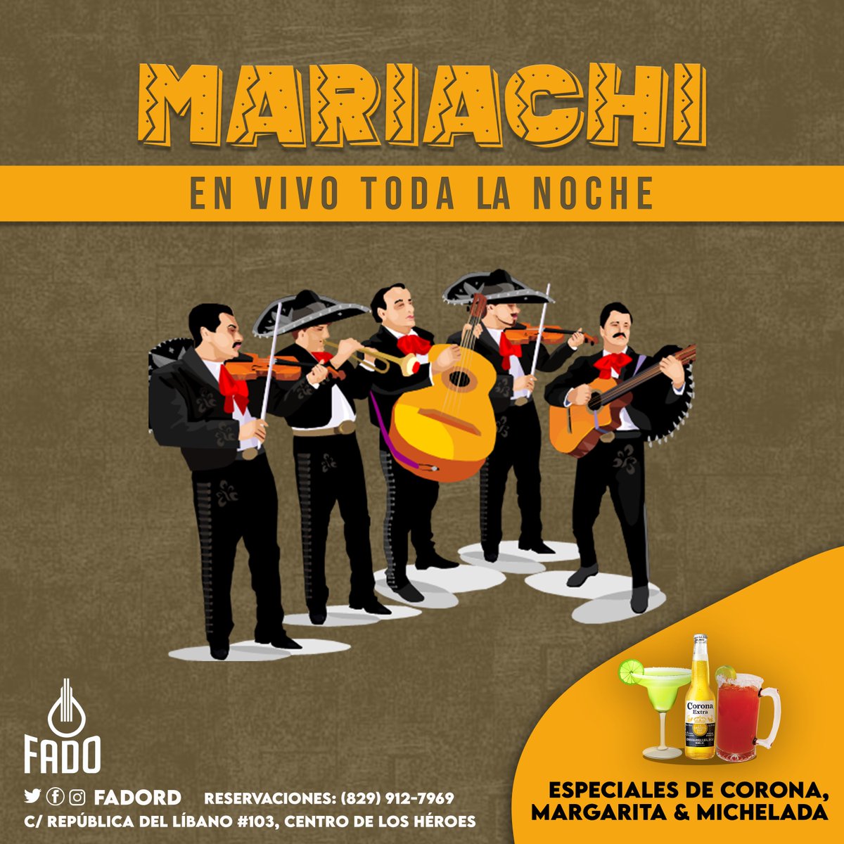 Fadosdq's tweet photo. Esta noche, Mariachi en vivo! 

Te quedas? #Fado https://t.co/L3SXpbQxCu