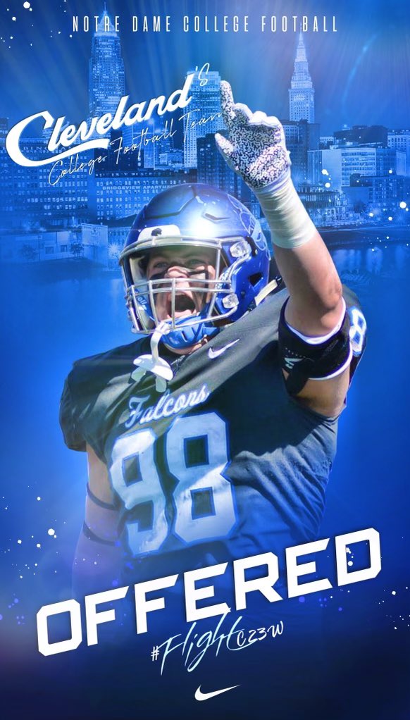 After a great conversation with <a href="/Coach_Chestnut/">Jake Chestnut</a> I’m blessed to officially receive my first offer from <a href="/NDCFB/">Notre Dame College Football</a>.      <a href="/RogerBaconFB/">Roger Bacon Football</a> <a href="/Solkrates/">Solly</a> <a href="/JaredLuginbill/">Jared Luginbill</a> @MickDWalker