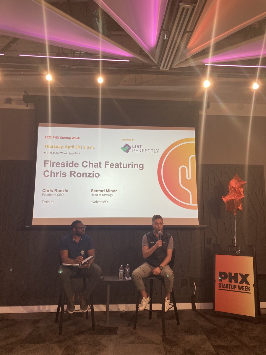 So excited for this fireside chat with ⁦<a href="/sentarimminor/">Sentari Minor</a>⁩ of ⁦<a href="/Evolved_MD/">evolvedMD</a>⁩ and ⁦<a href="/chrisronzio/">Chris Ronzio</a>⁩ of ⁦<a href="/trainual/">Trainual</a>⁩ ⁦<a href="/PHXStartupWeek/">PHX Startup Week</a>⁩ ⁦<a href="/yesphx/">yesPHX</a>⁩