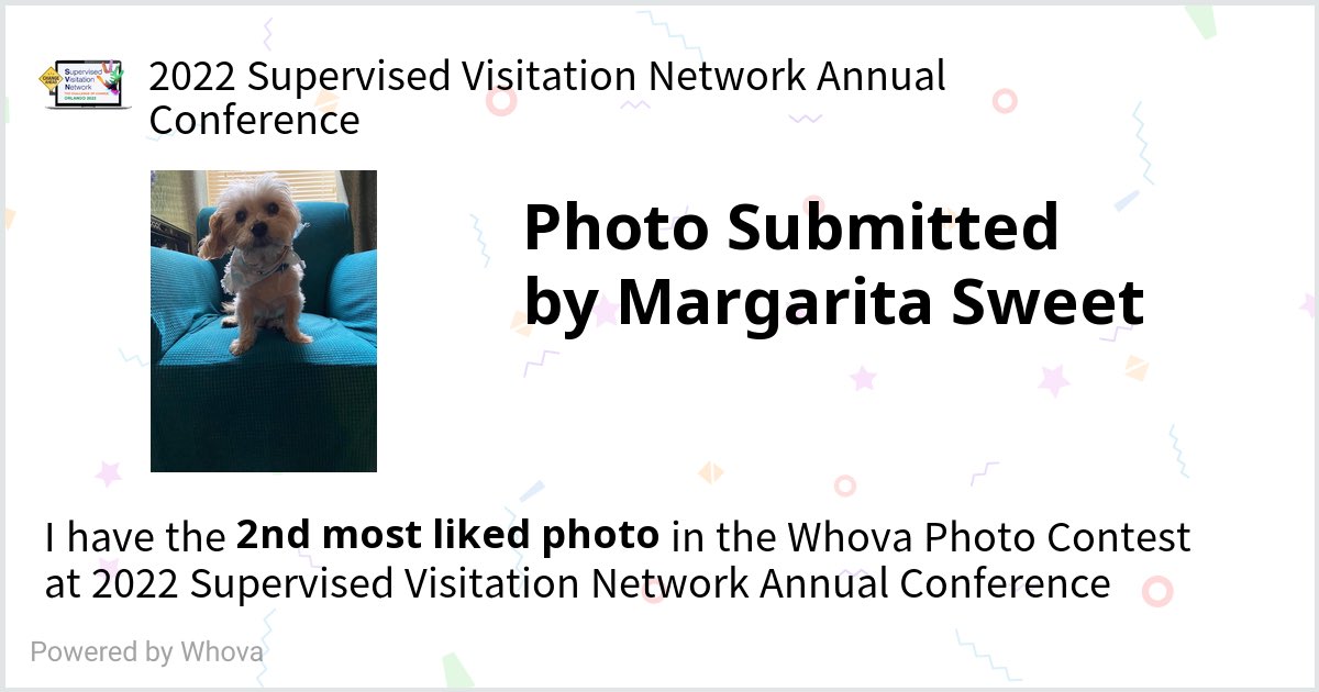 VisitMyChild's tweet photo. Super excited to be #2 in the photo contest at 2022 Supervised Visitation Network Annual Conference!  - via #Whova event app #doglife #dachsiapso #pets https://t.co/DEmI0zfmnh
