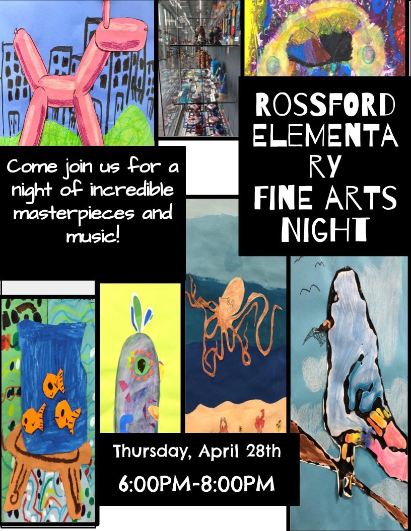 Please come and join us for our Fine Arts Night from 6-8 tonight!! <a href="/RossfordSchools/">Rossford Schools</a>