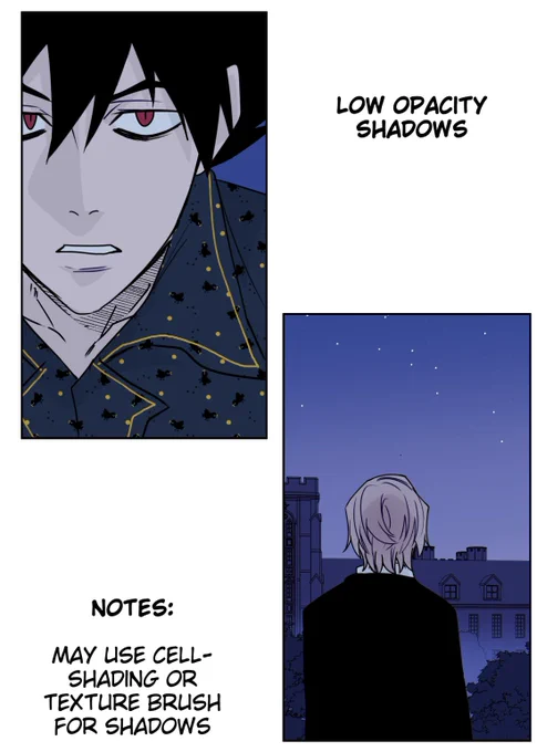 some webtoon coloring style ideas (2/2) - using stylized shadows 