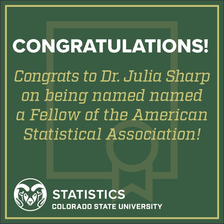 A HUGE congratulations to Dr. Julia Sharp for being named a Fellow of the American Statistical Association! More information on the ASA Fellows can be found here: amstat.org/your-career/aw…