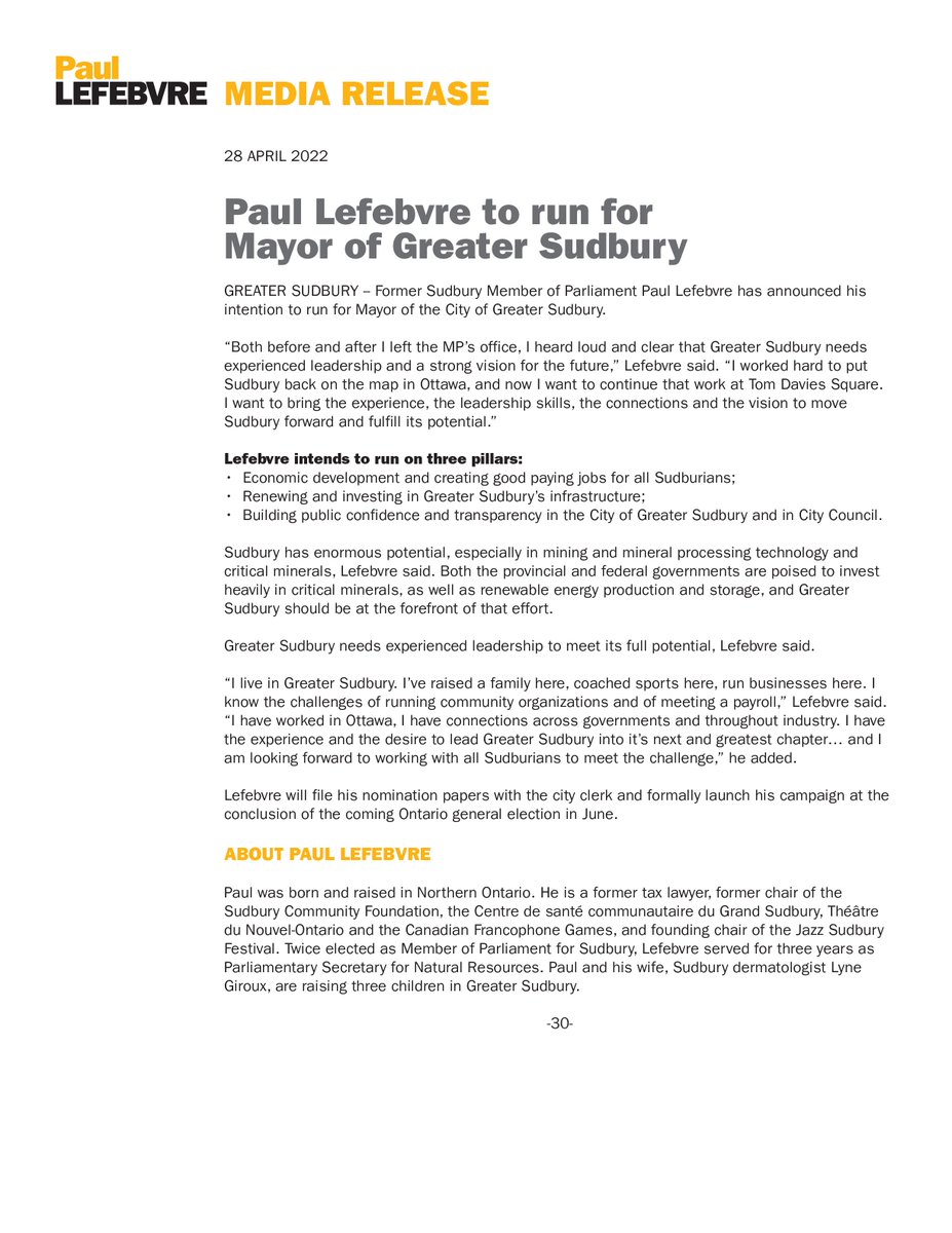It's official ... I'm running to be Greater Sudbury's next mayor. Stay tuned for more ...