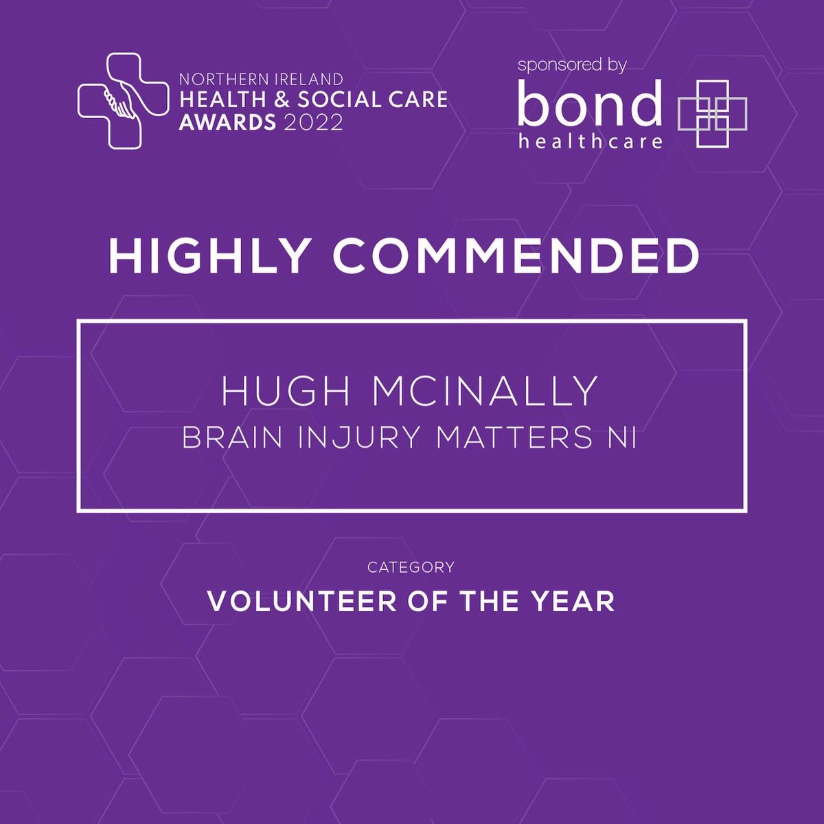 NIHSCAwards's tweet photo. Congratulations to the Winner of the Volunteer Of The Year Award - Neill Porter, Volunteer Support Worker, Extern and Highly Commended Hugh McInally, Brain Injury Matters NI https://t.co/jQUxRn8KPE