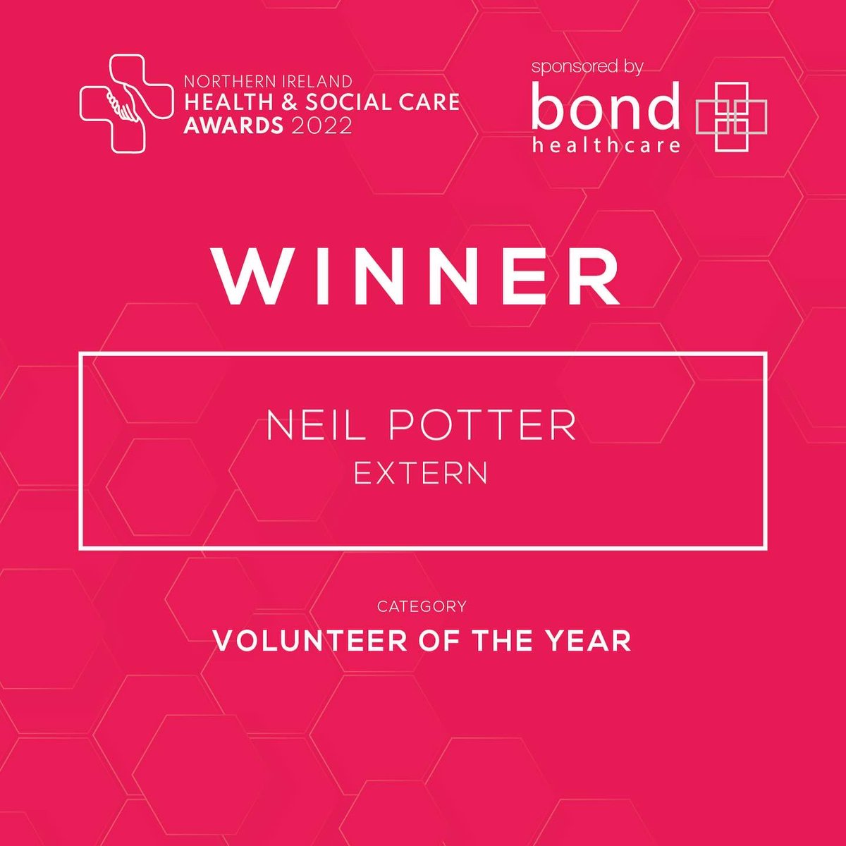 NIHSCAwards's tweet photo. Congratulations to the Winner of the Volunteer Of The Year Award - Neill Porter, Volunteer Support Worker, Extern and Highly Commended Hugh McInally, Brain Injury Matters NI https://t.co/jQUxRn8KPE