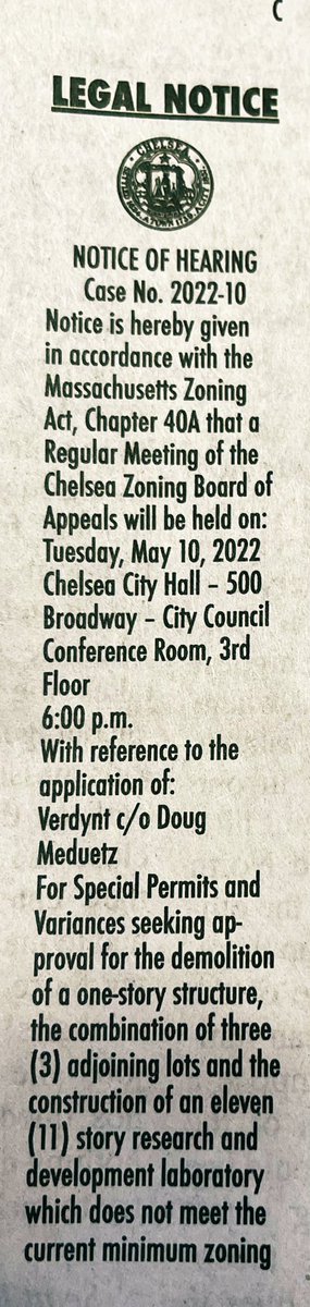 ChelseaScanner's tweet photo. Interesting Legal Notice
in this weeks Chelsea Record
regarding 213 Everett Ave.
Floramo’s Restaurant, sounds
like “the meat might not be
falling off the bone" too much
longer. Say It Ain't So… 🥩 #ChelseaMA #ChelseaRecord https://t.co/QY0p3lToci