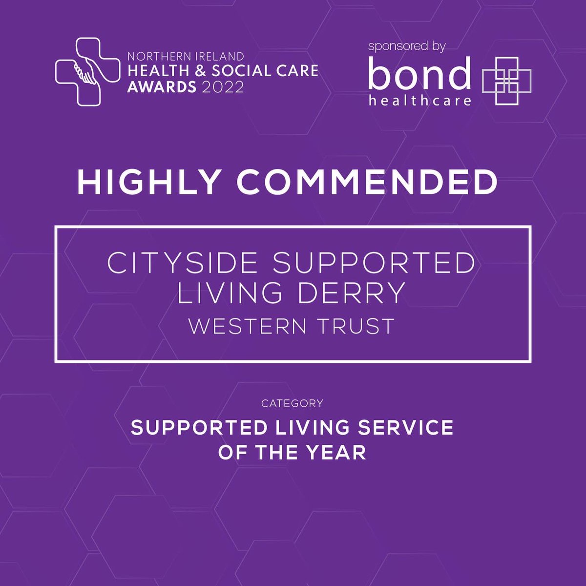 NIHSCAwards's tweet photo. Congratulations to the Winner of the Supported Living Service Of The Year Award - Ormeau Centre For Homelessness, Extern and Highly Commended Cityside Supported Living Derry, Western Trust https://t.co/c5YPd48tUS