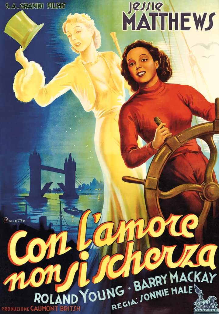 evergreenjessie's tweet photo. An Italian poster for 'Sailing Along'. I love the artwork on this.#jessiematthews #thedancingdivinity #1930s #1930sfilms https://t.co/S24bG6mJtm