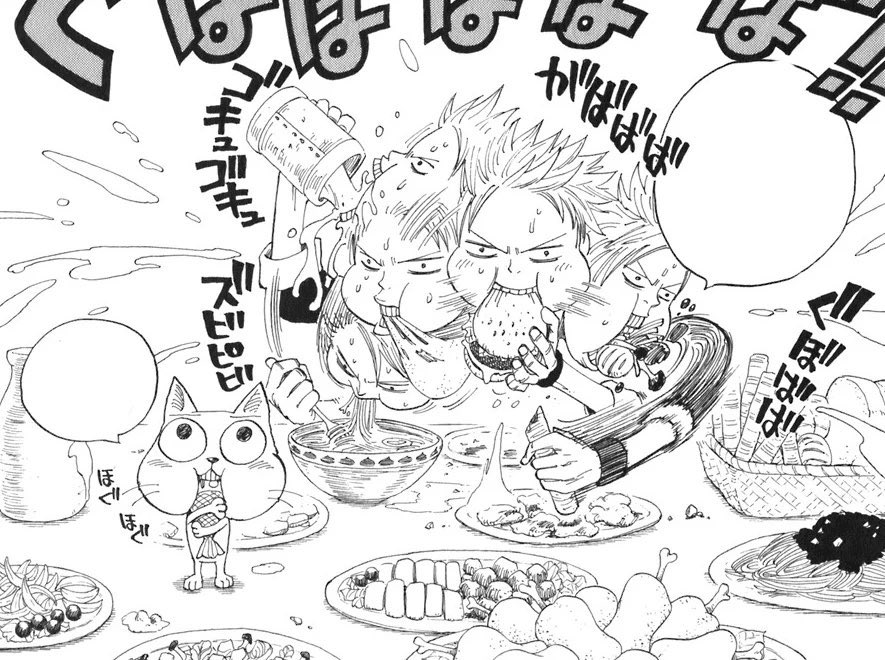 Was he even listening? Absolutely not! The young wizard was already stuffing his face, so much for sharing with the others.

❛WOW! THIS IS—NOM NOM! SO GOOD! NOM NOM!❜ 

In a way his eating seemed animalistic, was he raised by wolves? No. However it wasn’t far off. Dragon-like.