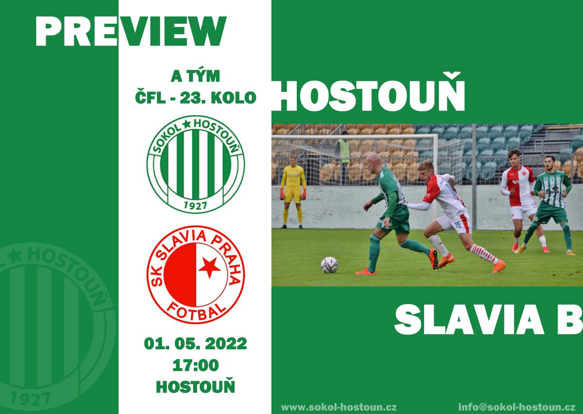 🏆 ČFL A - 23. kolo
🆚 <a href="/slaviaofficial/">SK Slavia Praha</a> B
🏟 Stadion Vojtěcha Zeithamla - Hostouň
📅 Neděle 1. 5. 2022
▶️ bit.ly/3rVaZ1l