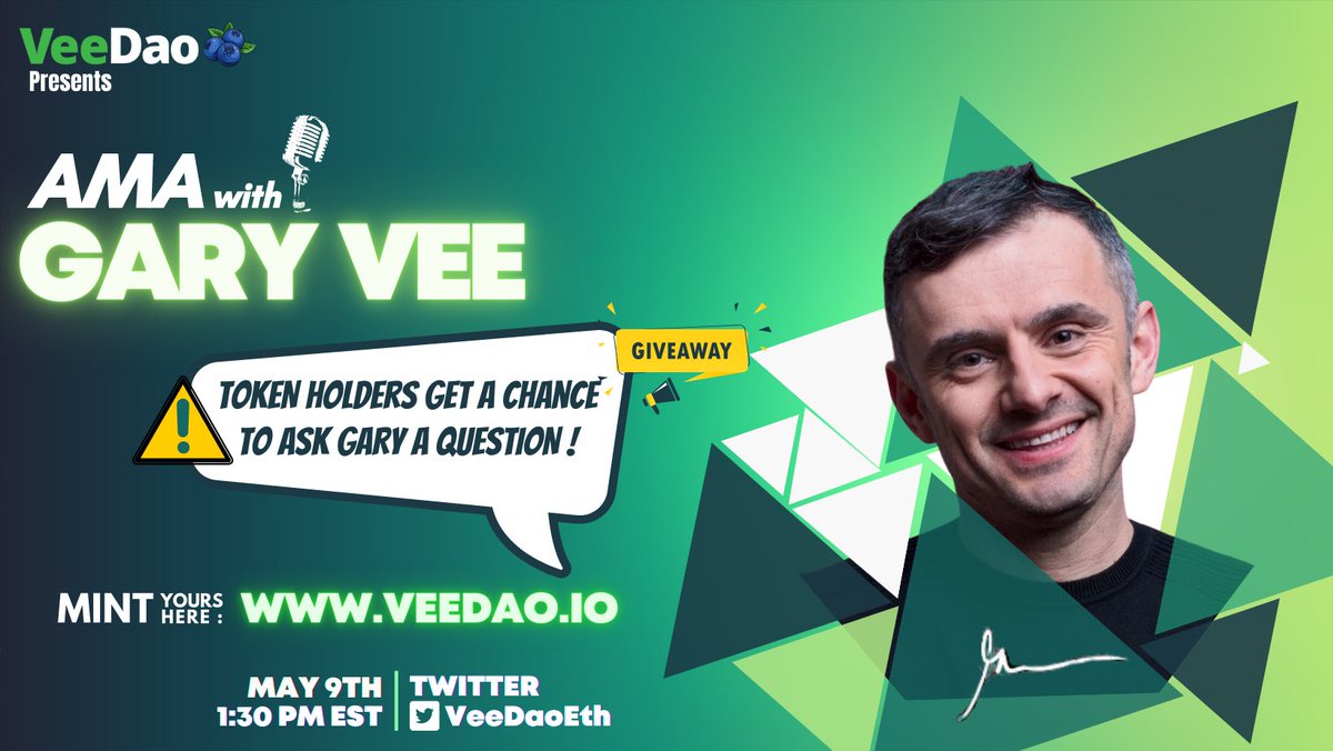 ICYMI 

Gary Vee X Vee Dao
Wen? : May 9th @ 1:30 pm EST
Where? : x.com/VeeDaoEth

<a href="/garyvee/">Gary Vaynerchuk</a> <a href="/veefriends/">VeeFriends</a>
