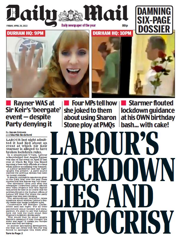 Friday’s Mail: “Labour’s lockdown lies and hypocrisy” #BBCPapers #TomorrowsPapersToday bbc.in/BBCPapers