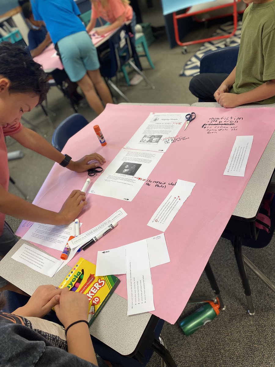 YeatesHeather's tweet photo. We did some heavy lifting in 4th grade today- mapping our STAAR text by showing our thinking and evidence to support our answer choices! So proud! #robrangers #room114 #grit #teamwork #readingcommunity https://t.co/b0pXpum3E4