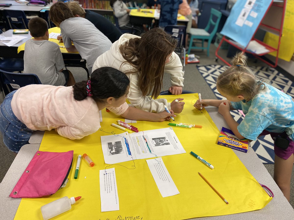 YeatesHeather's tweet photo. We did some heavy lifting in 4th grade today- mapping our STAAR text by showing our thinking and evidence to support our answer choices! So proud! #robrangers #room114 #grit #teamwork #readingcommunity https://t.co/b0pXpum3E4