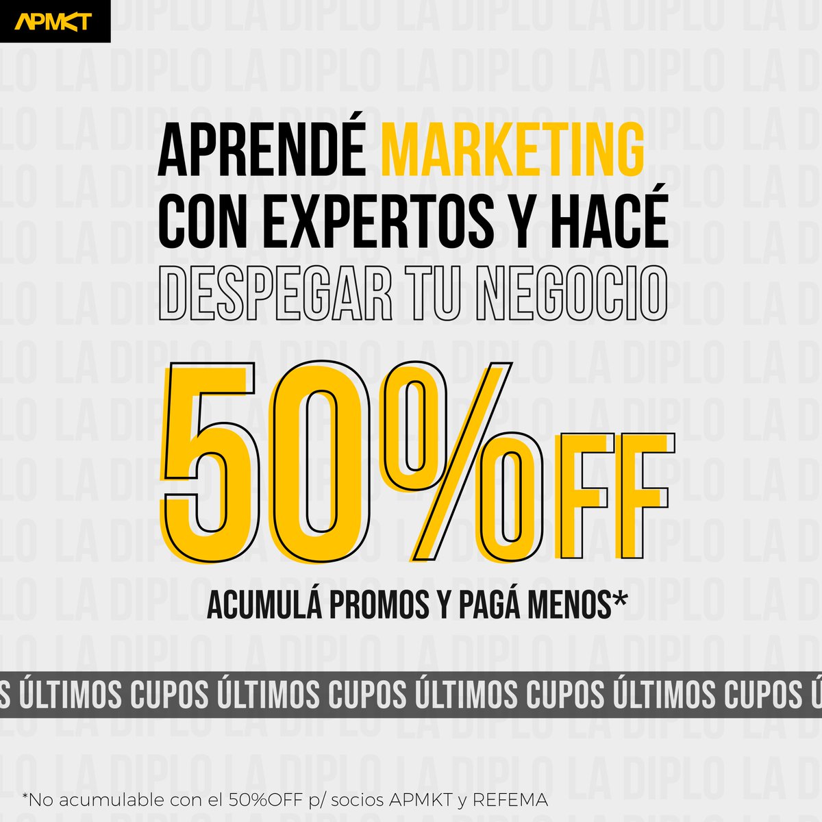 APMKTorg's tweet photo. __
¡ғᴀʟᴛᴀ ᴍᴜʏ ᴘᴏᴄᴏ! 🔥
/ #LaDiplo es #marketing en serio pensada para emprendedores, estudiantes, empresarios y  profesionales que buscan actualizarse.

📲 Comunicate al 341 6933196
▪ + INFO en https://t.co/9RMIFGI9LO
🗓🔥 Tenés tiempo hasta mañana https://t.co/3gPI4vDwIy