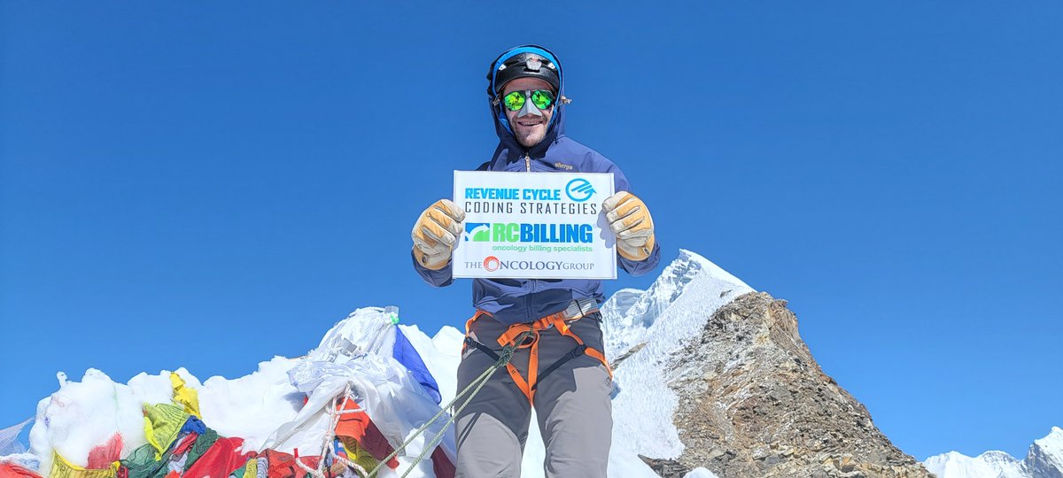 DigiaimoRon's tweet photo. Dr. Larry Daugherty is a Radiation Oncologist #radonc currently climbing Mt. Everest for #radiatinghope & we Revenue Cycle Coding Strategies, RC Billing, The Oncology Group are proud to be corporate sponsor #oncology #coding #billing #consulting @OfficialRCCSInc @Society_SROA https://t.co/TTYtmIkTql