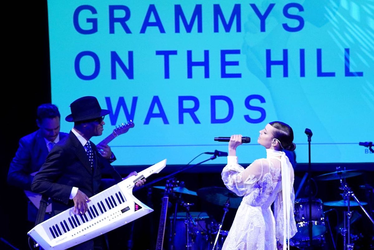 SofiaCarson's tweet photo. I was honored to host &amp; perform at the @RecordingAcad Grammys On The Hill, celebrating music &amp; protecting its makers. We honored the living legends Jimmy Jam &amp; Terry Lewis. I had the privilege of performing one of their legendary songs and sharing the stage with them…💫 https://t.co/rPejtCGwac