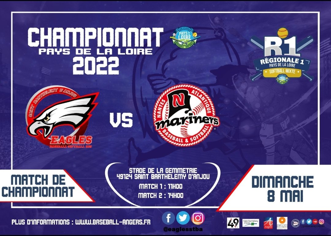 SAVE THE DATE... la prochaine date de Softball des Pays de la Loire aura lieu à Saint Barthélemy le 8 mai...
#eagles #softball #baseballangers #gemmetrie #eaglespark #stba #angers #saintbarthelemydanjou #sportangers #passionsports49 #FFBS #CD49 #R1 #paysdelaloire